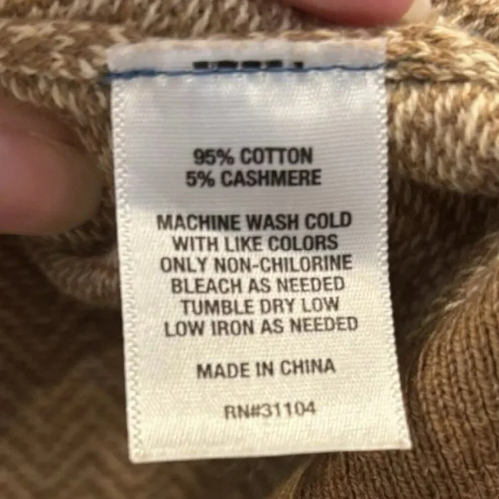 Biltmore Cotton Cashmere Sweater L Brown‎ Herringbone Crewneck 🍂